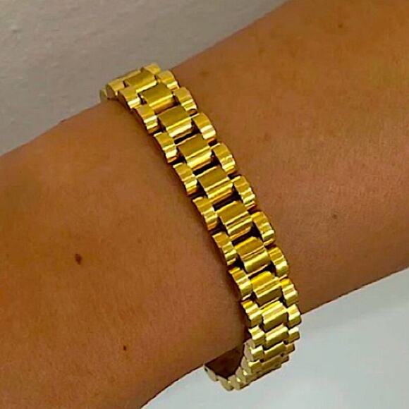 Gold Link Watch Band Bracelet Chain Link Unisex - Picture 1 of 11